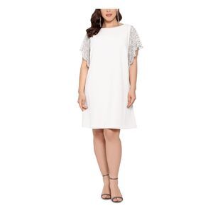 NWT XSCAPE Womens White Fitted Beaded-sleeve Scuba Crepe Formal Dress Plus 22W